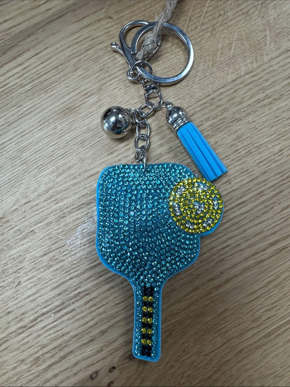 Rhinestone Paddle Keychain with Blue Tassel